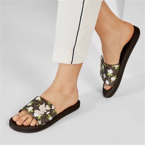 michael kors floral slides|Michael Kors leather slides.